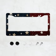 1pc Red Blue White Stars Aluminum 2 Hole License Plate Frame, 6x12 Inches with Screws Set, Retro Novelty Car Decoration Gift, American Flag Pattern, Standard Universal Size for US Vehicles