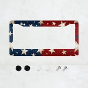 1pc Red Blue White Stars Pattern 2 Hole License Plate Frame Aluminum Material 6x12 Inches with Screw Set Retro Novelty Car Decoration Gift American Flag Design Standard Universal Size for US Vehicles