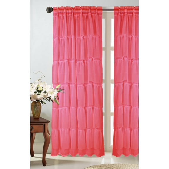 1pc Red Crushed Voile Sheer Gypsy Ruffle Rod Pocket Window Curtain Panel 55"W x 84"L each
