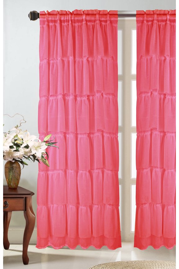 1pc Red Crushed Voile Sheer Gypsy Ruffle Rod Pocket Window Curtain Panel 55"W x 84"L each