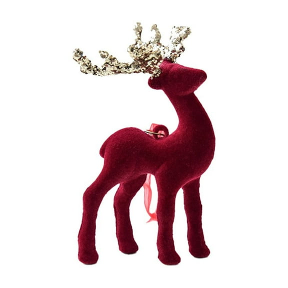 1pc Red Velvet Reindeer Ornament with Glitter Antlers & Hanging Loop, Festive Christmas Tree Decoration, Holiday Figurine for Home, Mantel, Tabletop Decor