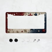 1pc Red White Blue Star Pattern 2 Hole License Plate Frame Aluminum Material 6x12 Inches with Screw Set Retro Novelty Car Decoration Gift Standard US License Plate Size