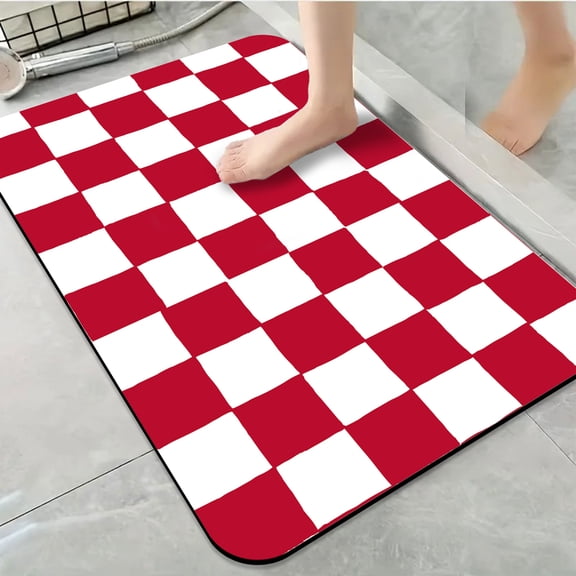 1pc Red and White Checkerboard Pattern Bathroom Rug Bathroom Decor and Accessories- Durable,Anti Slip,And Quick Drying,Suitable For Indoor/outdoor Use - Perfect For Bathrooms,Bedrooms,Kitchens