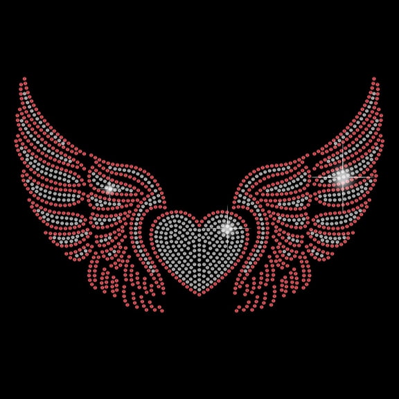 1pc Red Wings Heart Iron on Rhinestone Heat Transfer Angle Wings Decor Clear Bling DIY Patch Clothing Repair Hot Fix Applique