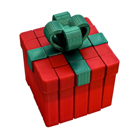 1pc Red+green Size: 5*5*6.5cm 3D Printed Christmas Gift Box Ornament, Movable, Stress-Relieving Stacking Game