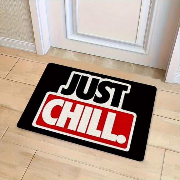 1pc "Relax" Soft Flannel Floor Mat Suitable for Hallway, Bedroom, Living Room - Red & White Lettering with Non-Slip PVC Backing, Machine Washable - Lightweight Comfortable for,, s