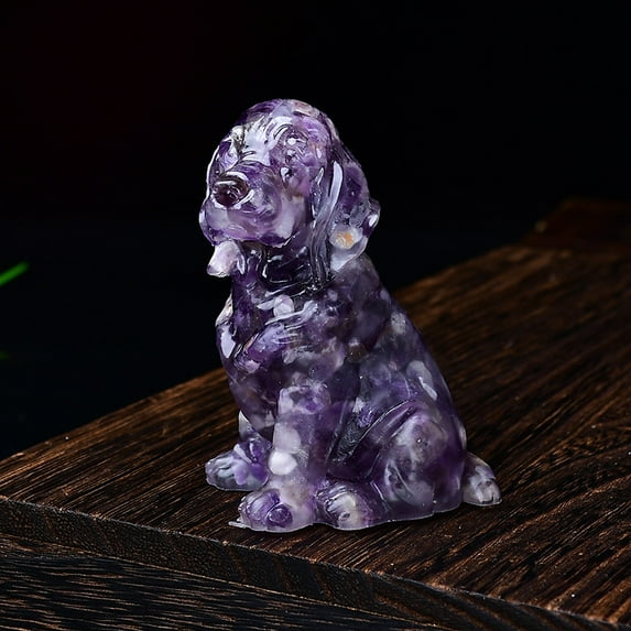 1pc Resin Cocker Spaniel Sculpture Display Decorations with Amethyst Chips inside Statues for Home Office Decorations 45x40x70mm