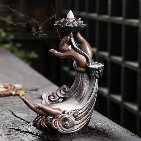 1pc Resin Lotus Buddha Backflow Incense Burner, Relaxation Home Decor (Without Incense)