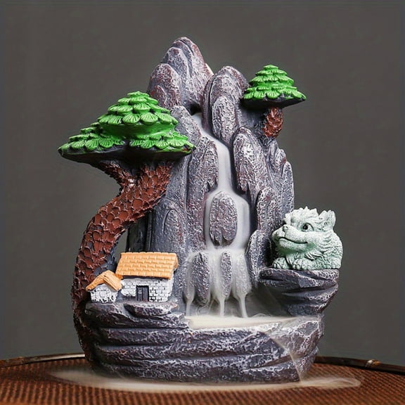 1pc Resin Rockery Landscape Backflow Incense Burner, Mountain & Water Tabletop Decor (Without Incense)