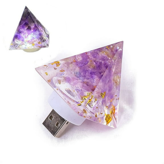1pc Resin USB Lamp Stone Night Light for Decorations Pyramid Lilac 60x40mm