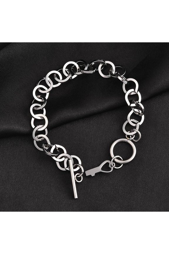 1pc Resistant 304 Stainless Steel Cable Chain Bracelets with Toggle Clasps and Key Shape Charm Stainless Steel Color 7-5/8 inch(19.5cm) 9mm
