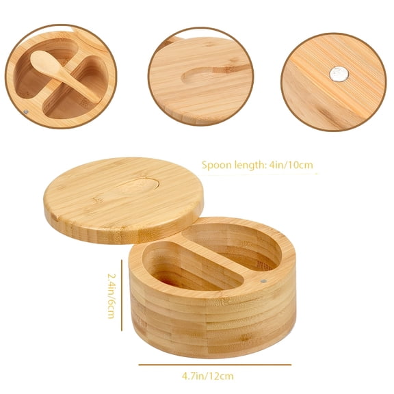 1pc Restaurant & Kitchen Special Spice Jar - 2-Layer Leak-Proof Bamboo Salt Box with Lid, Creative Kitchen Gadget, Modern Salt & Pepper Grinder Cabinet with Rotating Cover,
