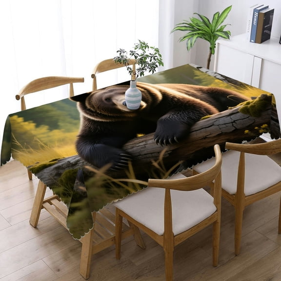 1pc Resting Grizzly Bear Animal Print Tablecloths for dining table, Kitchen Accessories Festive Table Setting, Resting Grizzly Bear Animal