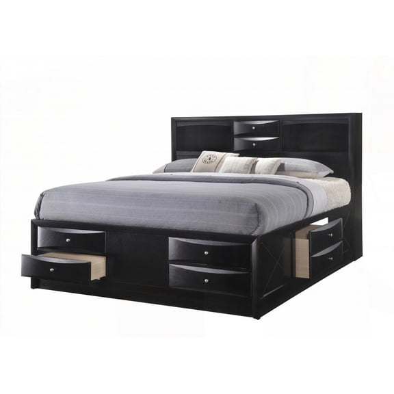 1pc Restonic King Contemporary Captain's Bed with Bookcase Shelves - Black Finish