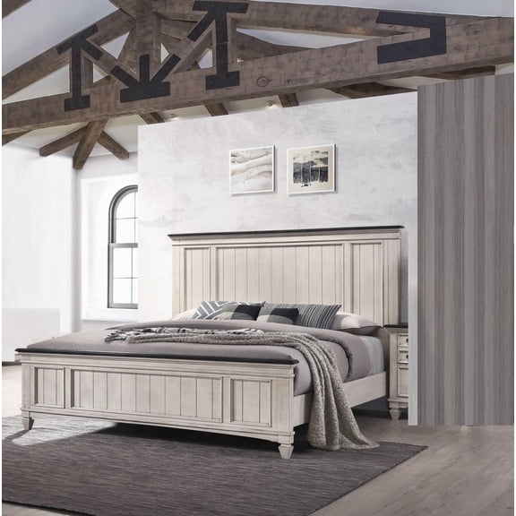1pc Restonic Panel Bed King Size w Decking Panel Headboard - Cottage Style