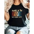 thumbnail image 1 of 1pc Retro 70s Graphic Print T-Shirt for Women, Casual Cotton Crew Neck Tee with Slight Stretch, Summer Knit Fabric Top, 1 of 6