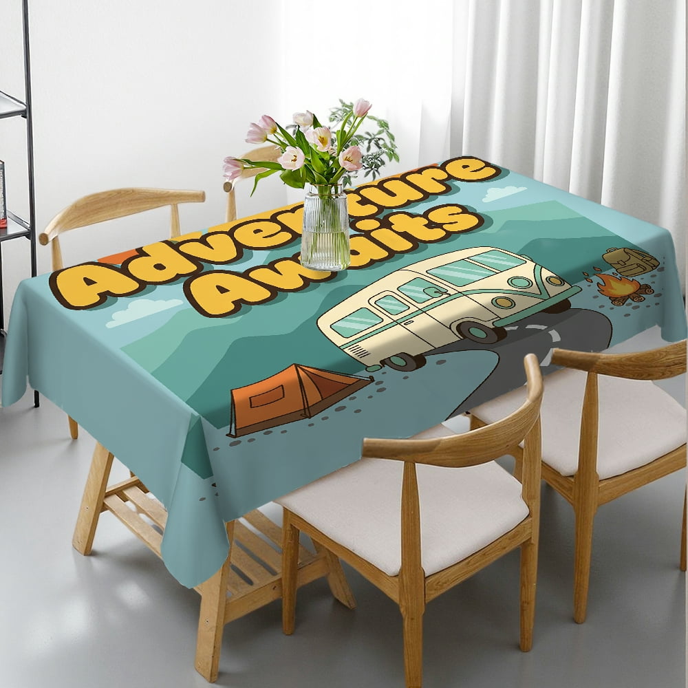 1pc Retro Adventure Van Print Tablecloths rectangle tables large size ...