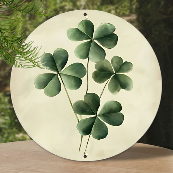 1pc Retro Aluminum Wall Art - 8" Circular Metal Sign with Green Four-Leaf Clover Design for Home & Bar Decor, Festive Ornament | Rustic Wall Art | Circular Wall Art, Metal Wall Art Decor, 2D