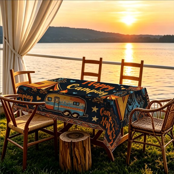 1pc Retro Boho Plane Camping 2D Printed Tablecloth, Kitchen Backyard Family Party Table Cover, Christmas Gift for Outdoor Travel Adventure Lovers