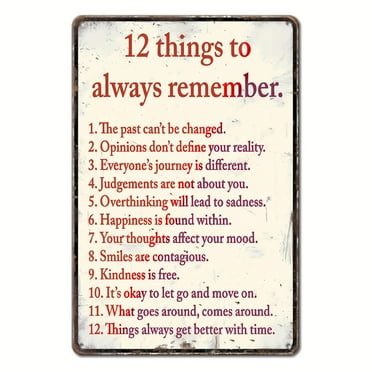 1pc Retro Metal Aluminum Sign, 12 Things To Always Remember, Interesting Tin Sign, Wall Art Decor, Garage Wall Decor, Restaurant Decoration, Cafe Bar Club Living Room Wall Decor Plaque, 8''x12''