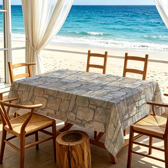 1pc Retro Neutral Cobblestone Texture Print Tablecloth, Outdoor Patio Holiday Party Dining Table Decor, Thanksgiving & Christmas Gifts
