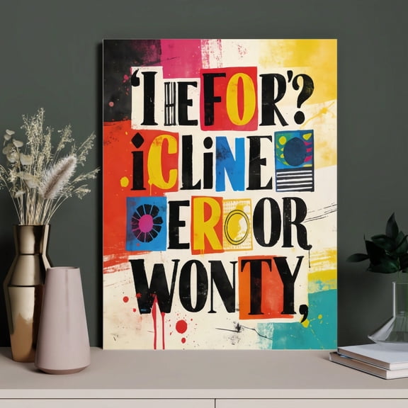 1pc/Retro Pop Art Typography Canvas Wall Art, 12x16 Inch Framed Vibrant Color Block Abstract Letter Collage With Grunge Splatter Details Print With Inner Frame, Modern Eclectic Decor For Living Room