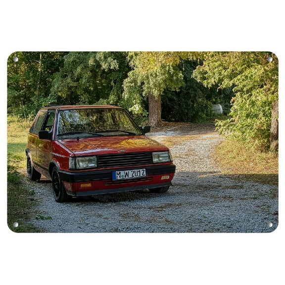 1pc Retro Red Hatchback Car Metal Tin Sign, Vintage Iron Wall Art, Classic Automobile Decor for Indoor &amp; Outdoor, Collectors and Urban Decor Enthusiasts