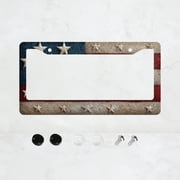 1pc Retro Red White Blue Stars Stripes 2-Hole License Plate Frame, Aluminum Material 6x12 Inches with Screw Set, Vintage Car Decoration Gift, Universal Size for US Standard License Plates