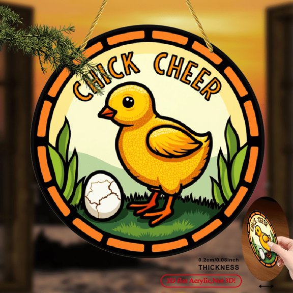 1pc Retro Round Chick Easter Egg Acrylic Suncatcher Wall Decor - Adorable Chicks, Meadow Scene Window Hanging Suitable for Easter, Spring, New Year, Thanksgiving Decoration, Suitable for, Hol