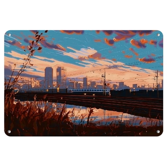 1pc Retro Style HD Printed Iron Wall Art, 8x12inch Urban Landscape Metal Sign, High-Quality Indoor & Outdoor Decor, Ideal Gift