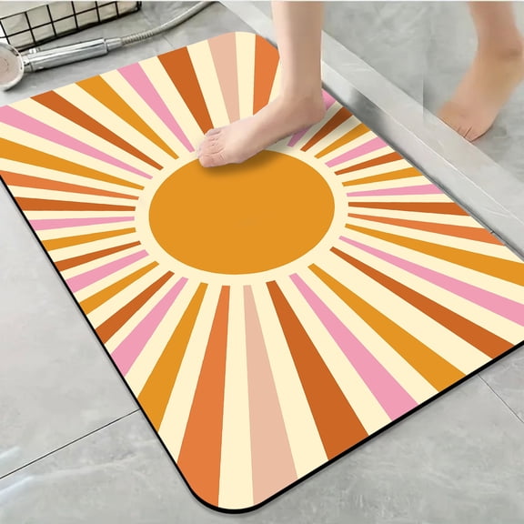 1pc Retro Sunburst Design Bathroom Rug Bathroom Decor and Accessories- Durable,Anti Slip,And Quick Drying,Suitable For Bathrooms,Bedrooms,Kitchens,And Laundry Rooms - Washable Bathroom Mat