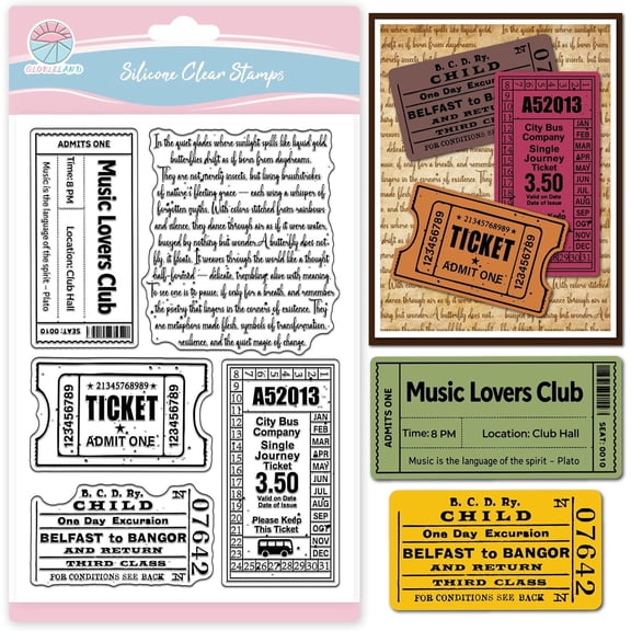 1pc Retro Ticket Background Clear Stamp for Scrapbooking Text Silicone Stamps Tags Label Transparent Stamp for Card Making DIY Embossing Journaling White