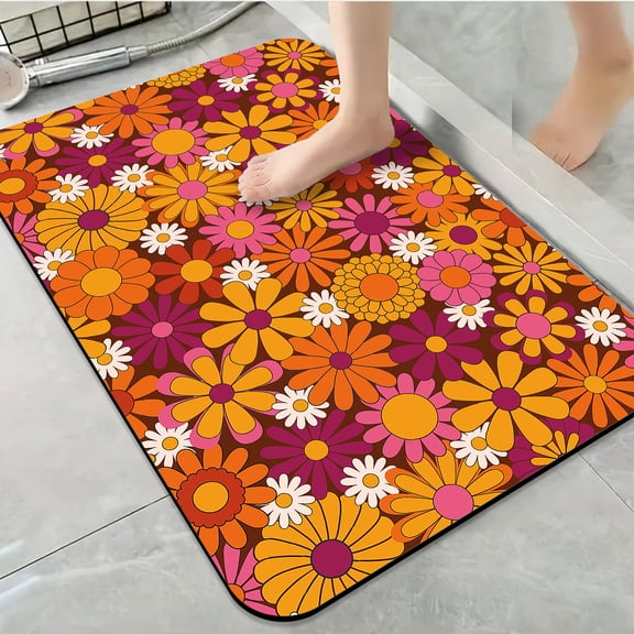 1pc Retro Vintage Floral Print Bathroom Rug Bathroom Decor and Accessories- Durable,Anti Slip,And Quick Drying,Suitable For Indoor/outdoor Use - Perfect For Bathrooms,Bedrooms,Kitchens