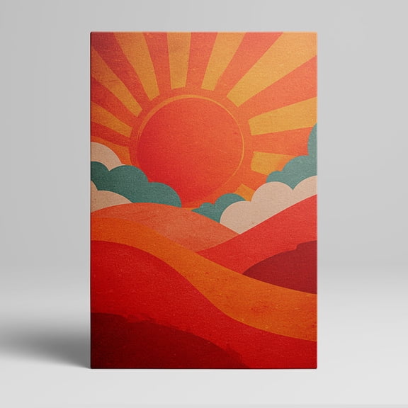 1pc Retro - style Sun and Clouds Canvas Wall Art with Vibrant Orange and Red Landscape, framed Decor room hanging Wall Picture Decor for Home Gifts, living room, bathroom, bedroom, kitchen wall art