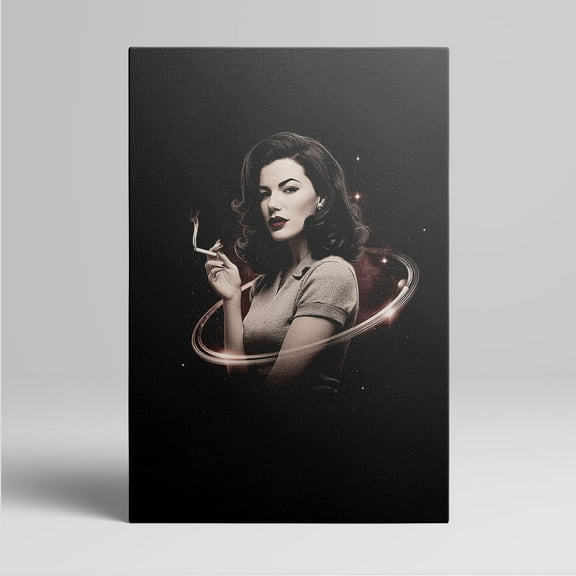 1pc Retro - styled Pin - up Girl Canvas Wall Art with a Cosmic Aura, Smoking a Cigarette, framed Decor room hanging Wall Picture Decor for Home Gifts, living room, bathroom, bedroom, kitchen wall art
