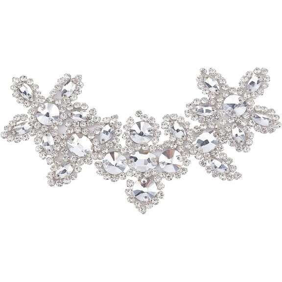 1pc Rhinestone Applique Silver V-Neck Neckline Crystal Applique Iron/Sew on Rhinestone Applique for Wedding Dress Neckline Rhinestones Gown Embellishments