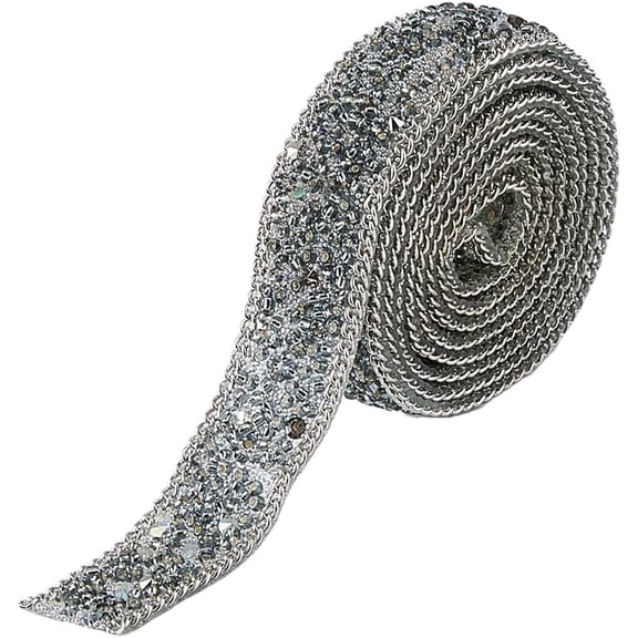 1pc Rhinestone & Glass Seed Bead & Iron Curb Chain Ribbon for Costume Accessories Belt Decoration Jet 20mm about 1m/pc