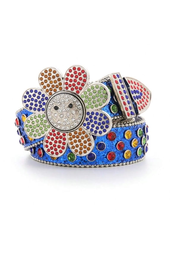 1pc Rhinestone Rainbow Sunflower Belt, Rotating Buckle Personalized Fashion, Ideal Birthday Music Festival Gift For Jeans Pants