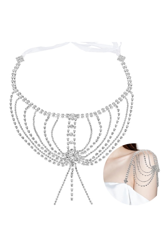 1pc Rhinestone Single Shoulder Chains with Alloy Finding Garment Decoration Platinum 1237mm