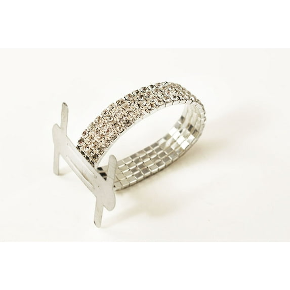 1pc Rhinestone Wrist Band Stretch Corsage Flower Holder (Silver)