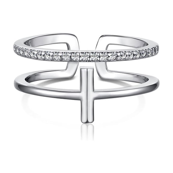 1pc Rhodium Plated 925 Sterling Silver Open Cuff Rings with Cubic Zirconia with S925 Stamp Real Platinum Plated 8.3mm US Size 7(17.3mm)