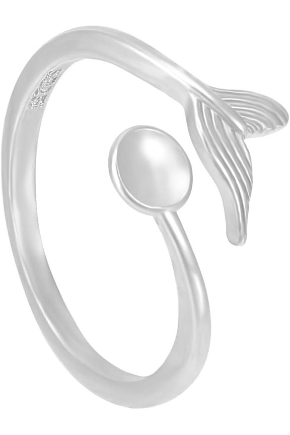 1pc Rhodium Plated 925 Sterling Silver Open Cuff Ring Findings Earring Settings Fishtail with S925 Stamp Platinum US Size 6(16.5mm) Tray: 6~9mm