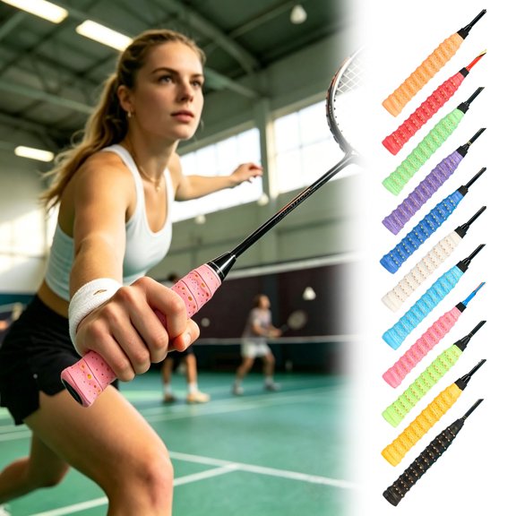 1pc Ribbed Anti Slip Badminton Racket Grip Tape Breathable Sweat Absorbent Overgrip Shock Absorbing Tennis Squash Racquet Handle Wrap Sports Supply