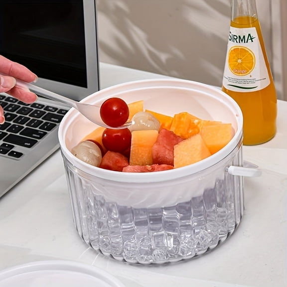 1pc Ribbed Round PET Spice & Dip Serving Container - Durable, Rust-Resistant Plastic Tray with Striped Design for Fruit Salad, Desserts & More - Ideal for Picnics