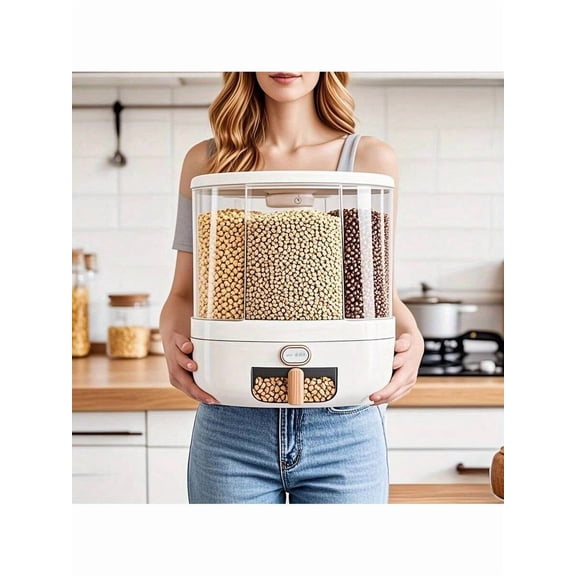 1pc Rice Bucket, Rice Dispenser, Grain Dispenser, 360 Rotating Rice Storage Box, Kitchen Grain Storage Container, 6 Compartments, One-Button Design, Convenient Access To Wheat, Beans And Rice!