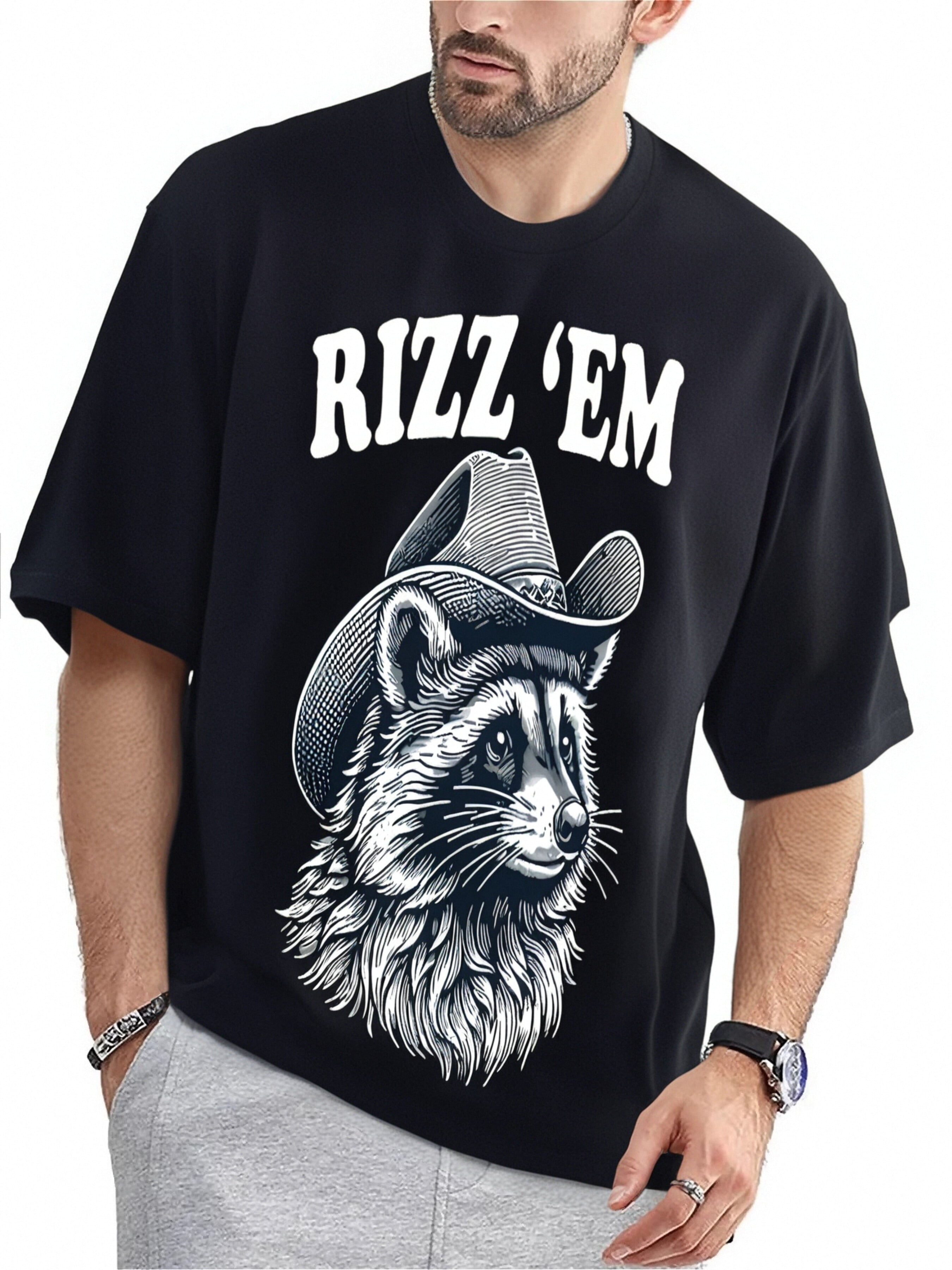 1pc Rizz Em with The Tism Funny Raccoon Meme Cotton T-Shirt, Unisex Hip ...