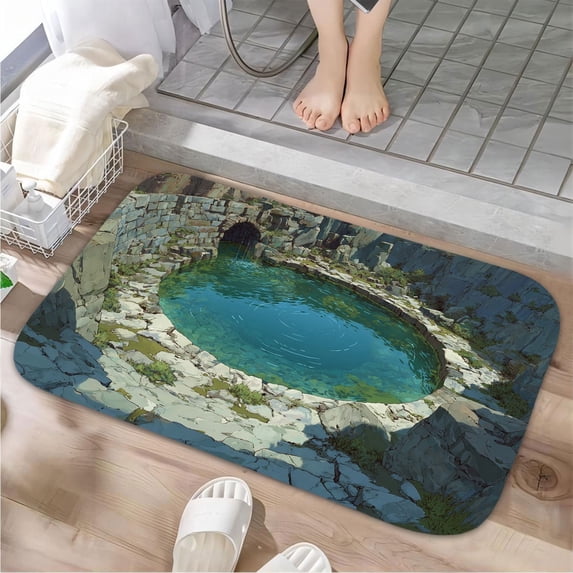 1pc Rock Pool with Tunnel Absorbent Non-Slip Bathroom Thickened Flannel Rug Decor,Soft,Quick Drying,Suitable For Indoor/outdoor Use,Bathrooms,Bedrooms,Kitchens,Terrace,Laundry Rooms,16"x24"