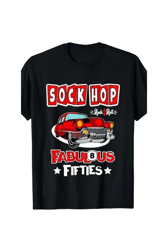 1pc Rockabilly Men'S T-Shirt - 50'S Sock Hop Dance Retro Print, Casual Tee, Round Neck, Knit Fabric, All-Season Comfort