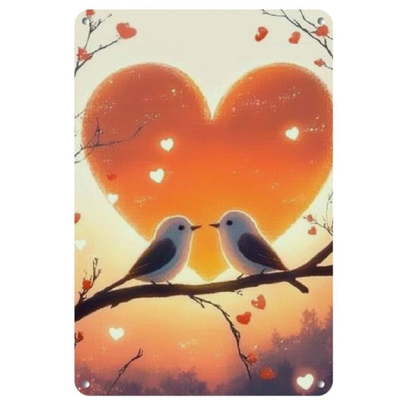 1pc Romantic Dusk Birds & Cherry Blossoms Iron Wall Art, 8x12" - Vintage-Inspired Welcome Sign with Warm Glow for Living Room, Twilight Serenity Decor, Living Room Art|Vintageinspired Artwork