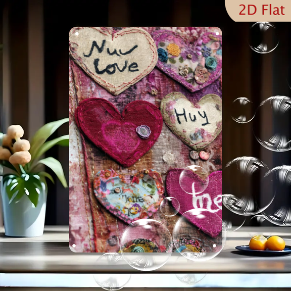 1pc Romantic Heart-Shaped Love Messages Aluminum Wall Art Sign - Pink Purple Hug Me I Love You Beige Vintage-Modern Metal for Home Decor, Valentine's Wedding Anniversary Gift, Frameless Hanging Decor